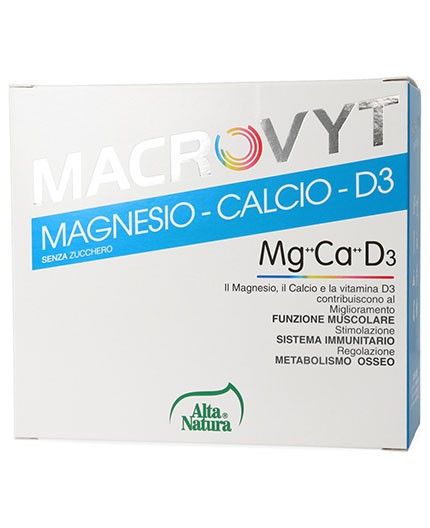 Macrovyt Magnesio Calcio e D3 integratore in bustina per il normale mantenimento di ossa e alla naturale funzione muscolare