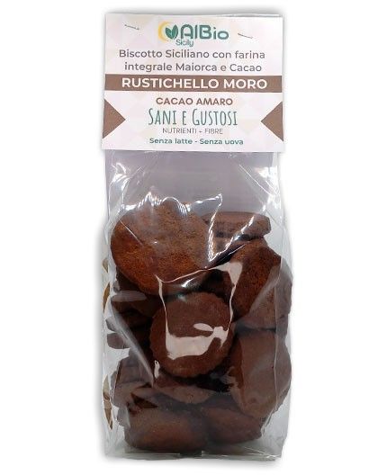 Biscotti integrali Rustichello Moro al cacao e miele senza uova e latte, poche calorie colazione/ spuntino