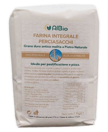 Farina integrale di Perciasacchi Grano Siciliano molita a pietra antica naturale, per pasta, pane e pizza