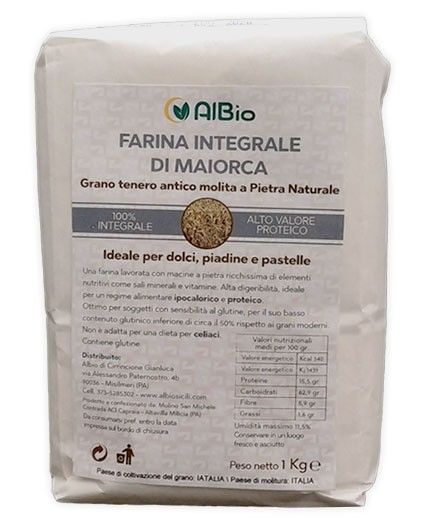 Farina per dolci integrale di Maiorca grano siciliano molita a pietra naturale, basso indice glicemico