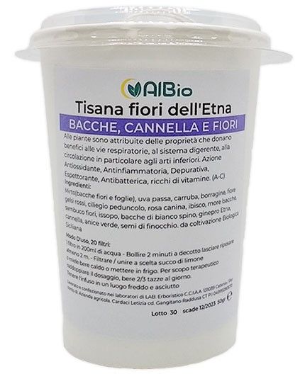 Tisana antiossidante, depurativa ai Fiori dell’Etna, cannella, bacche, finocchio, anice