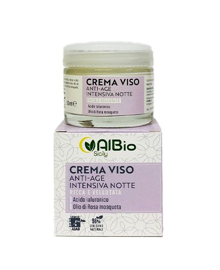 Crema Viso bio 50ml  Anti-Age notte Aloe vera, Acido ialuronico, Argan, Rosa mosqueta, Galega per i segni del tempo